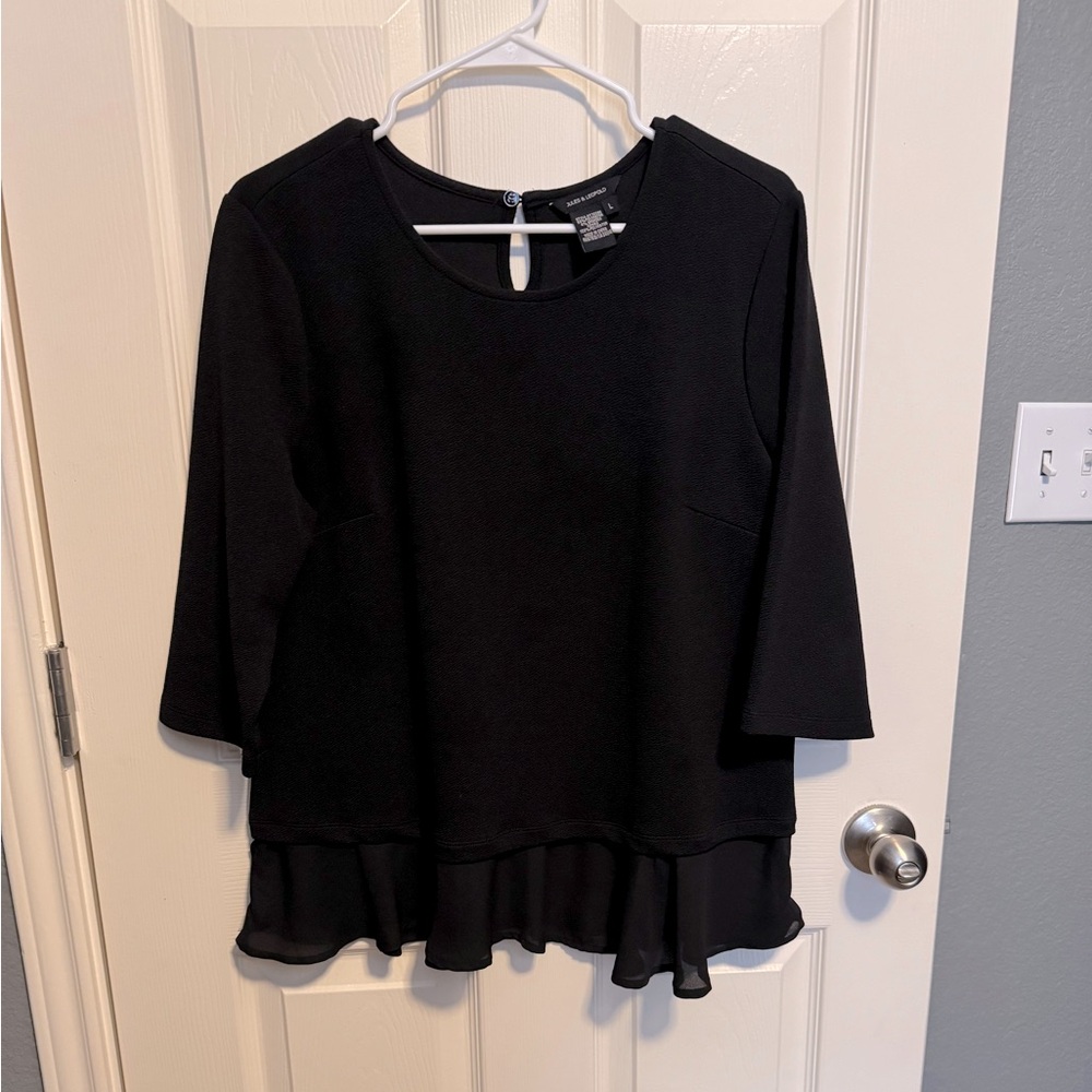 Jules & Leopold Black Boxy Ruffled 3/4 Sleeve Blouse